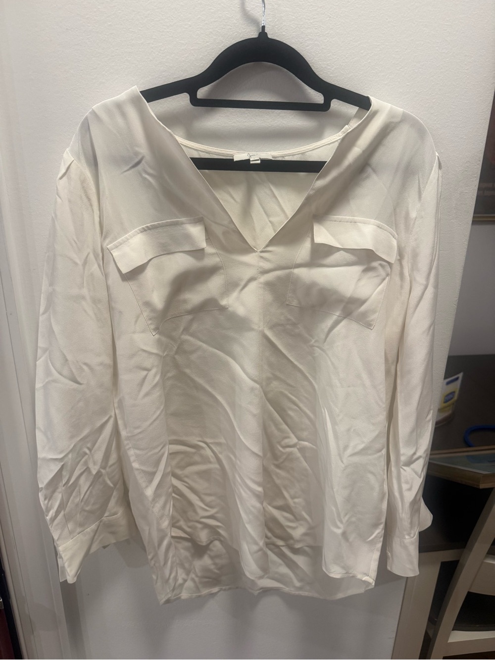 Joie 100% silk utility Cream V-Neck Blouse